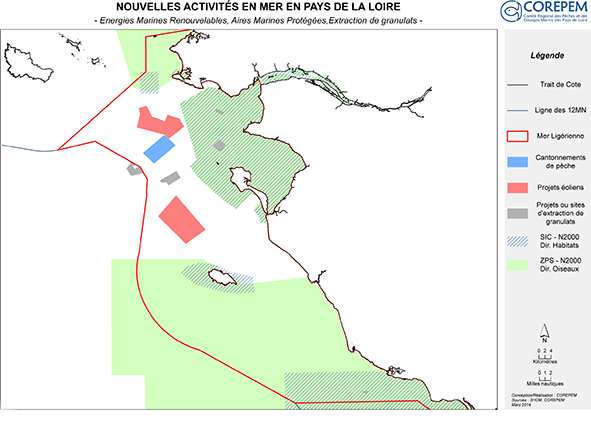 Carte des nouvelles activités en mer en Pays de la Loire